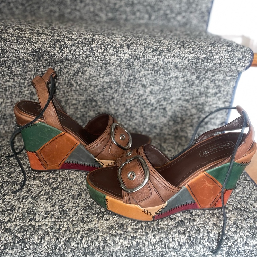 Coach vintage Patchwork Leather Wedge Sandals - Picture 4 of 7